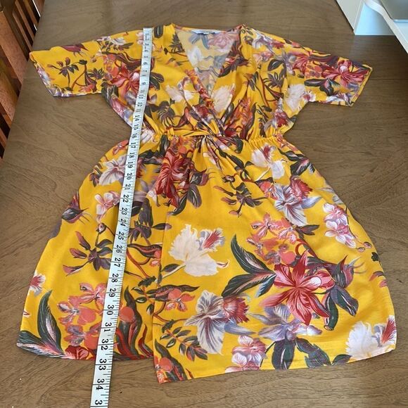 & Other Stories Golden Yellow Floral Faux Wrap Mini Dress Size 4 - Picture 11 of 14